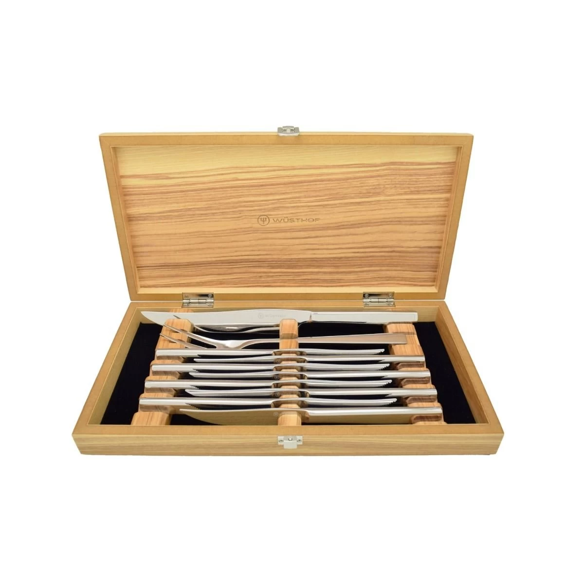 Wusthof 10-Piece Stainless Mignon Steak Knife & Carving Set | Olivewood 3 Wusthof 10-Piece Stainless Mignon Steak Knife & Carving Set | Olivewood