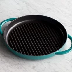 Staub 10" Cast Iron Pure Grill Pan | Turquoise -Cookware & Knives Shop 12030105 ls 1 1