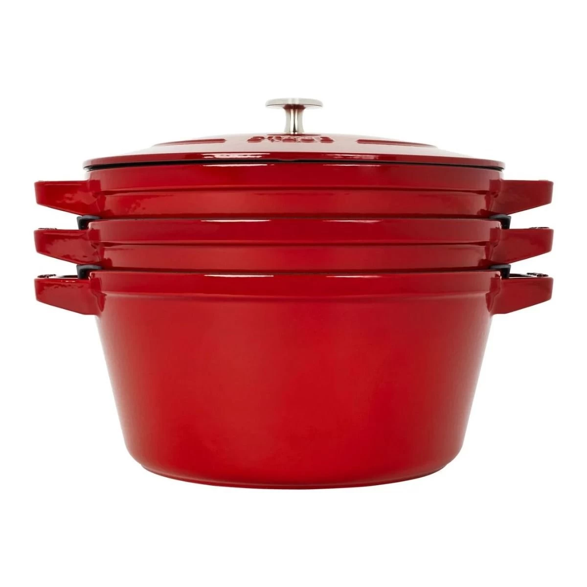 Staub Stackable Cocotte, Braiser, And Grill Pan With Lid | Cherry 4 Staub Stackable Cocotte, Braiser, And Grill Pan With Lid | Cherry - Image 2