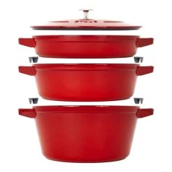 Staub Stackable Cocotte, Braiser, And Grill Pan With Lid | Cherry