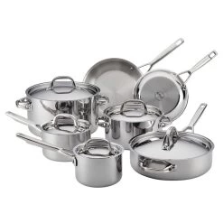 Anolon Tri-Ply Clad Stainless Steel 12pc Cookware Set -Cookware & Knives Shop 30822 anolon tri ply clad stainless steel 12pc cookware set
