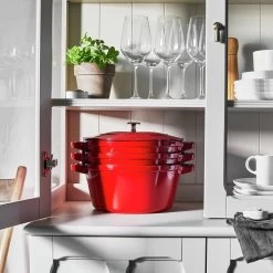 Staub Stackable Cocotte, Braiser, And Grill Pan With Lid | Cherry 20 Staub Stackable Cocotte, Braiser, And Grill Pan With Lid | Cherry -Cookware & Knives Shop 750051523