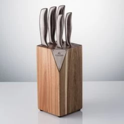 Viners 5-Piece Knife Block Set | Acacia -Cookware & Knives Shop acacia silver knife block 1