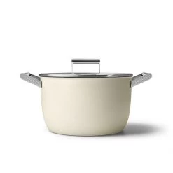 SMEG 8 Qt. Nonstick Casserole Dish With Lid | Cream