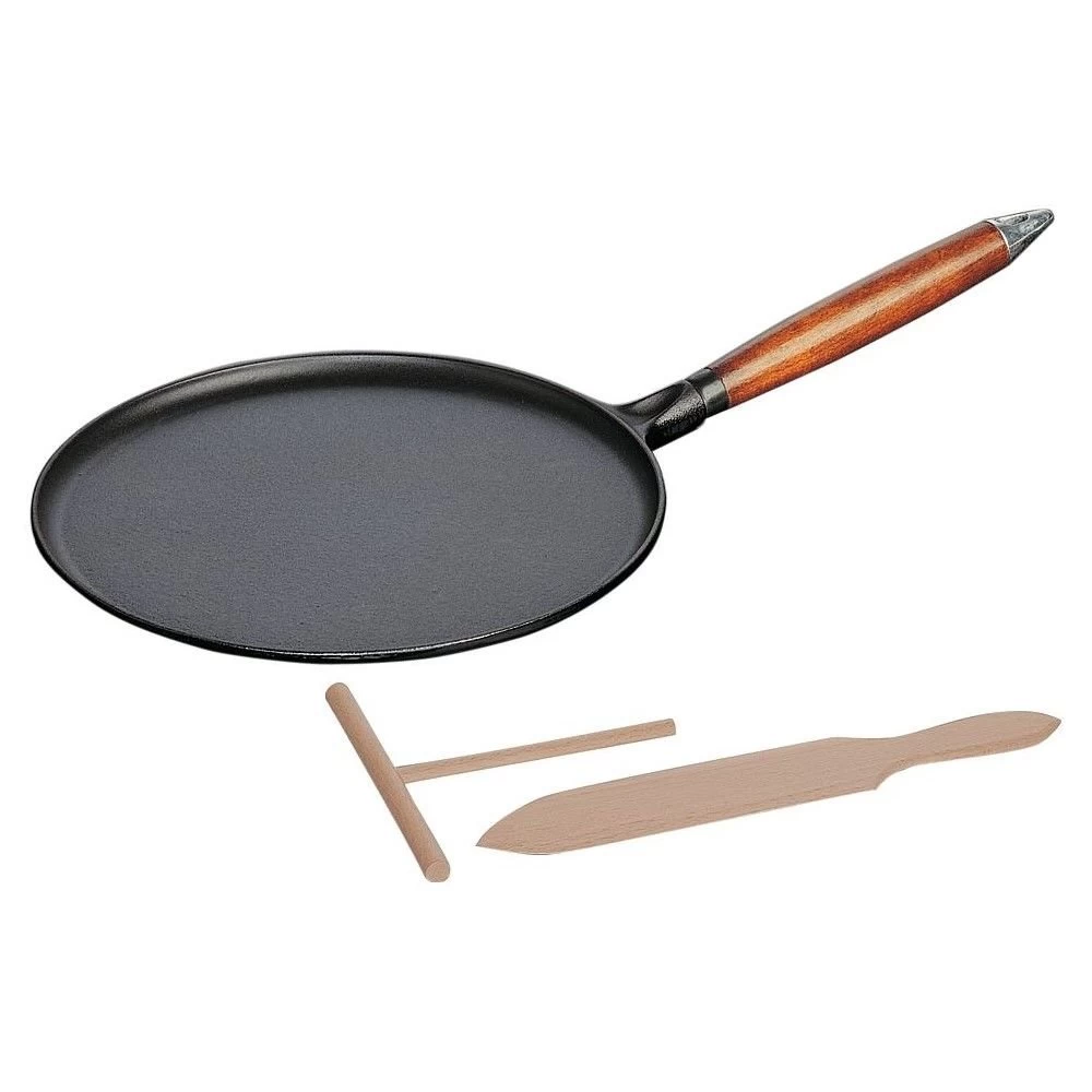 Staub 11" Cast Iron Crepe Pan With Spreader & Spatula | Matte Black 3 Staub 11" Cast Iron Crepe Pan With Spreader & Spatula | Matte Black