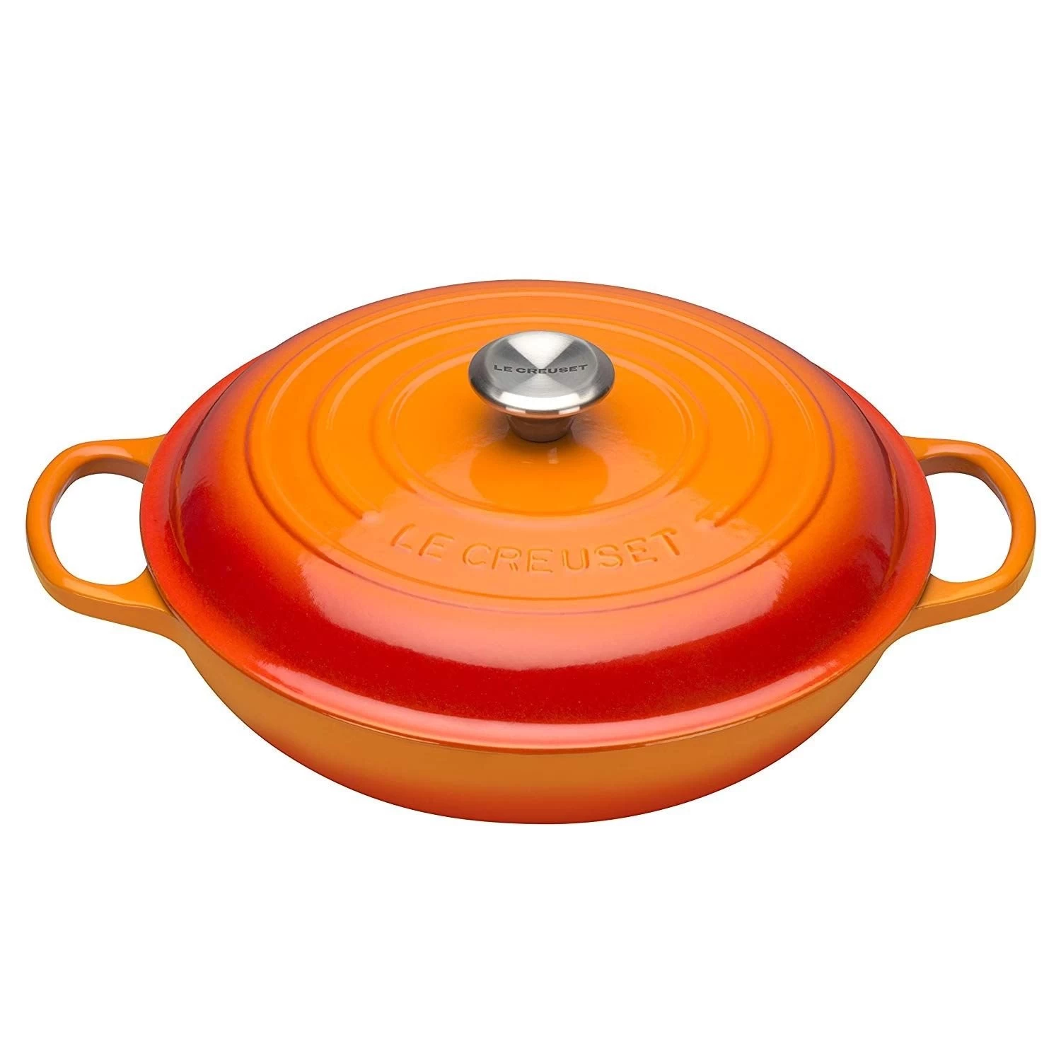 Le Creuset 2.25 Qt. Signature Enameled Cast Iron Braiser With Stainless Steel Knob | Flame Orange 3 Le Creuset 2.25 Qt. Signature Enameled Cast Iron Braiser With Stainless Steel Knob | Flame Orange