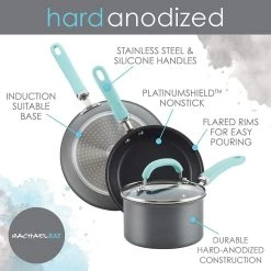 Rachael Ray 11-Piece Hard Anodized Cookware Set | Light Blue 18 Rachael Ray 11-Piece Hard Anodized Cookware Set | Light Blue -Cookware & Knives Shop hardblue5