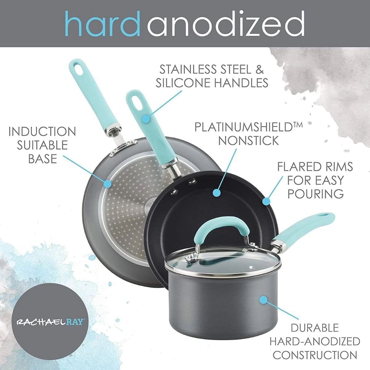 Rachael Ray 11-Piece Hard Anodized Cookware Set | Light Blue 8 Rachael Ray 11-Piece Hard Anodized Cookware Set | Light Blue - Image 6