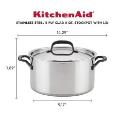 KitchenAid 8 Qt. Stainless Steel 5-Ply Stockpot With Lid -Cookware & Knives Shop kastock2
