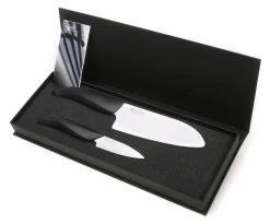 Kyocera Ceramic Knife Set 2 PC - 5.5" Santoku & 3" Paring Black Handle/White Blade