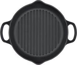 Le Creuset 9.75" Deep Round Signature Grill Pan | Licorice -Cookware & Knives Shop ls2020 2520 licorice top view