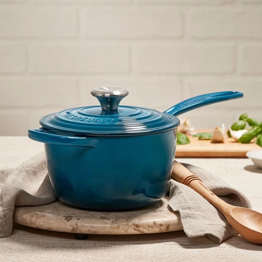 Le Creuset 1.75 Qt. Signature Enameled Cast Iron Saucepan With Stainless Steel Knob | Deep Teal 7 Le Creuset 1.75 Qt. Signature Enameled Cast Iron Saucepan With Stainless Steel Knob | Deep Teal - Image 5