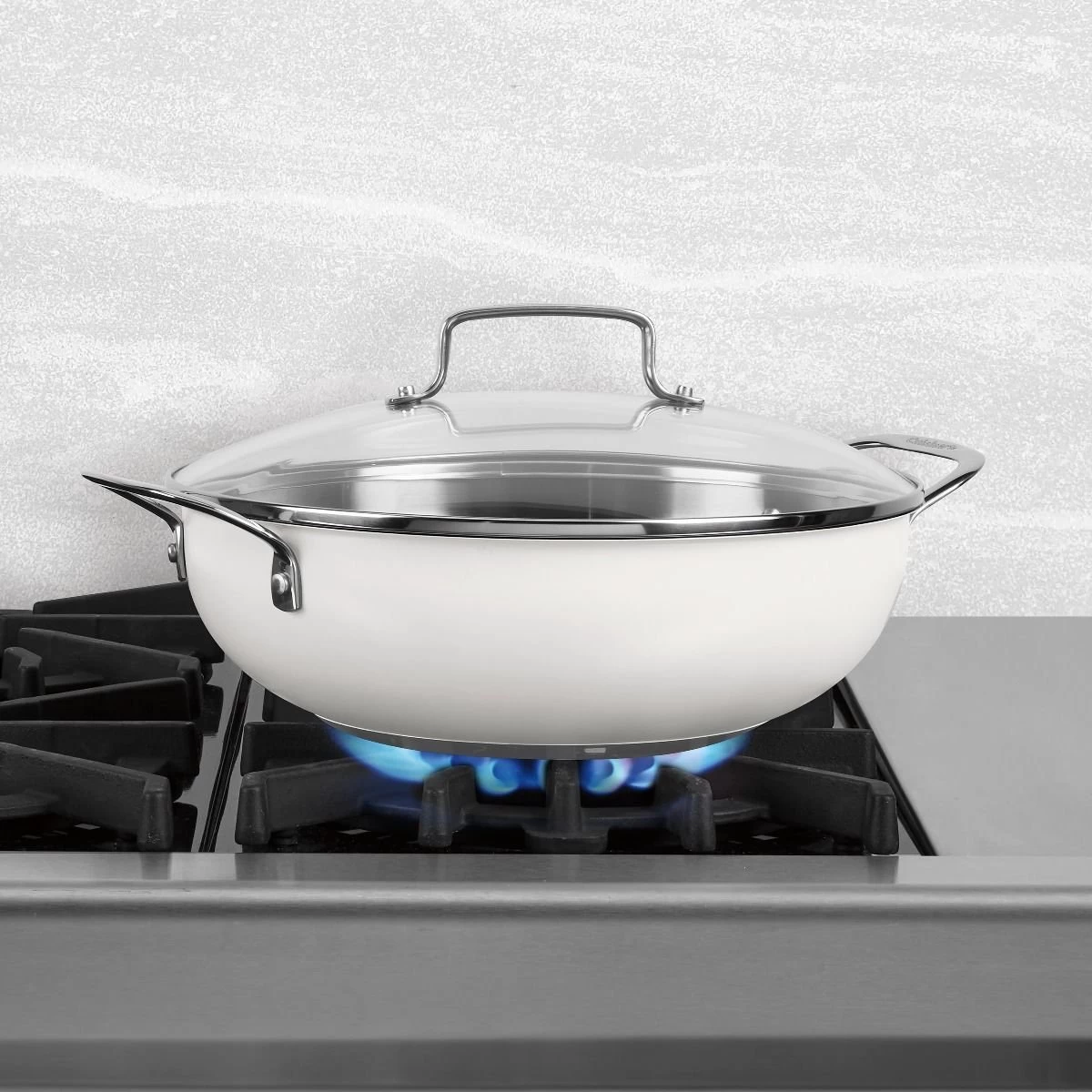 Cuisinart Matte White Stainless Steel All Purpose Pan With Cover | 12" 4 Cuisinart Matte White Stainless Steel All Purpose Pan With Cover | 12" - Image 2