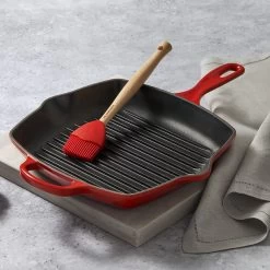 Le Creuset 10.25" Square Signature Cast Iron Grill Skillet | Cerise/Cherry Red -Cookware & Knives Shop red2 1