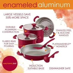 Rachael Ray 8-Piece Enameled Stacking Cookware Set | Red Shimmer 16 Rachael Ray 8-Piece Enameled Stacking Cookware Set | Red Shimmer -Cookware & Knives Shop redshim12