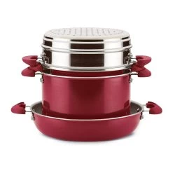 Rachael Ray 8-Piece Enameled Stacking Cookware Set | Red Shimmer 18 Rachael Ray 8-Piece Enameled Stacking Cookware Set | Red Shimmer -Cookware & Knives Shop redshim8