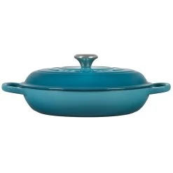 Le Creuset 3.5 Qt. Signature Enameled Cast Iron Braiser With Stainless Steel Knob | Caribbean Blue -Cookware & Knives Shop rs12364 ls2532 3017ss 2