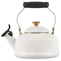 Le Creuset 1.7 Qt. Whistling Kettle | Noel (White & Gold) -Cookware & Knives Shop rs17470 220714 lcp2034