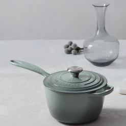 Le Creuset 2.25 Qt. Signature Enameled Cast Iron Saucepan With Stainless Steel Knob | Sea Salt -Cookware & Knives Shop rs9193 spring 2019 seasaltgroup 0617