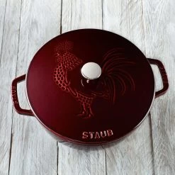 Staub 3.75 Qt. Essential French Oven With Rooster Lid | Grenadine -Cookware & Knives Shop staub cast iron 3 75 qt essentia