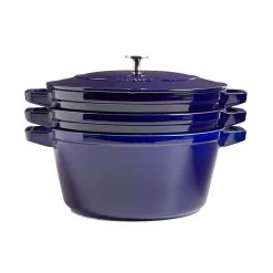 Staub Stackable Cocotte, Braiser, And Grill Pan With Lid | Dark Blue -Cookware & Knives Shop staub stackable dark blue 4 piece cookware set 1
